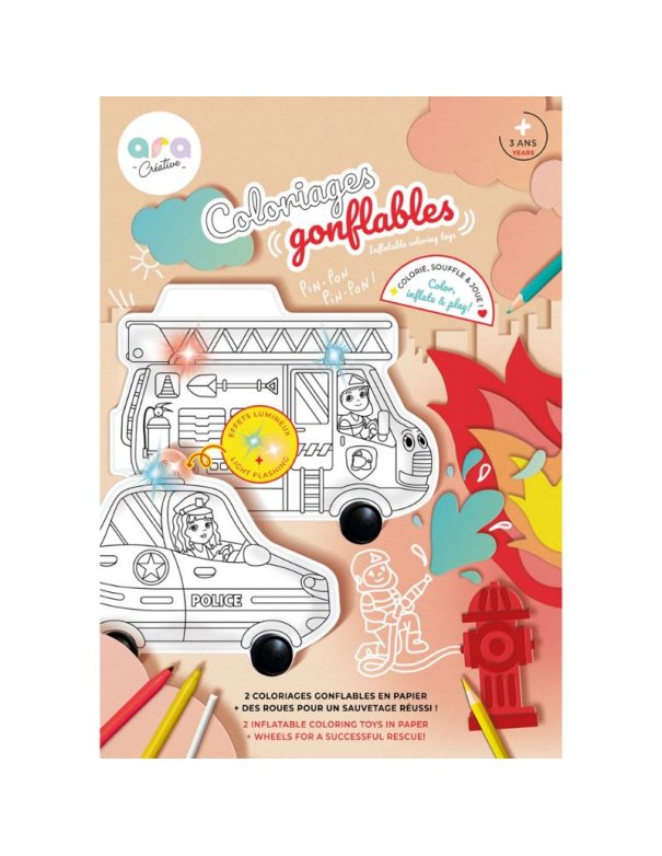 Coloriage gonflable Pompier - Police limineux+ roues