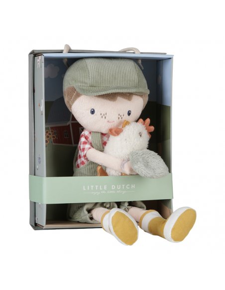 Poupée fermier Jim avec poule 35cm