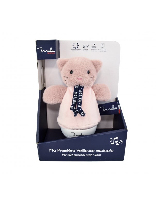 Veilleuse bébé musicale – Rose – Chat Dorlotin – 16 cm