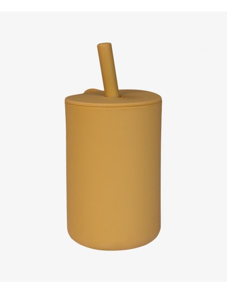 Tasse avec paille en silicone - Jaune miel