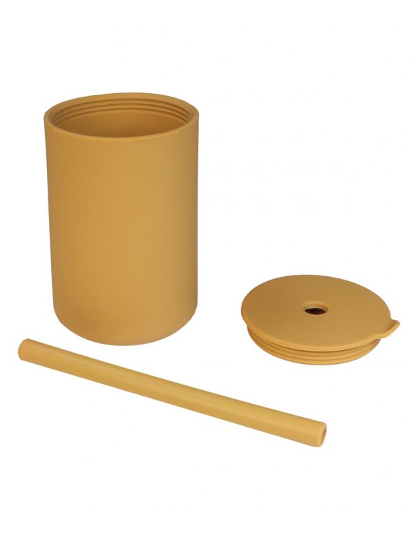 Tasse avec paille en silicone - Jaune miel