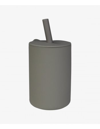 Tasse avec paille en silicone - Gris olive