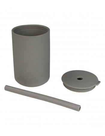 Tasse avec paille en silicone - Gris olive 2