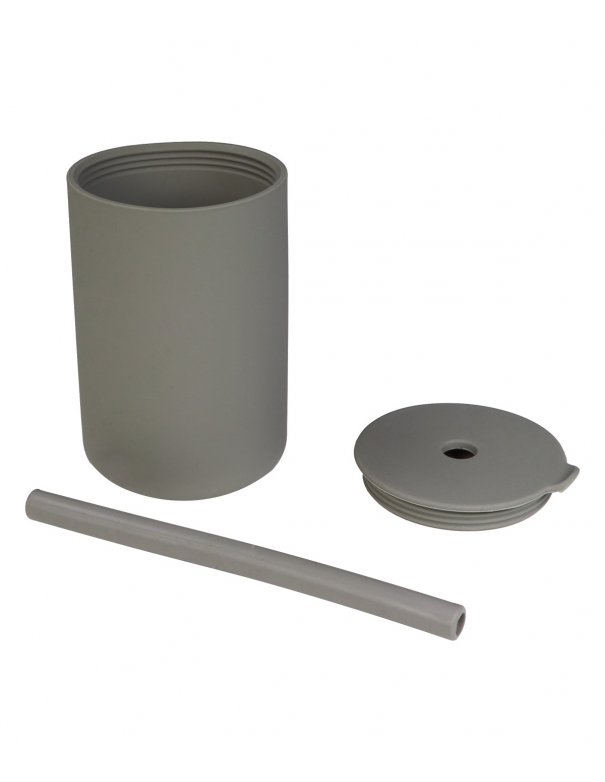 Tasse avec paille en silicone - Gris olive