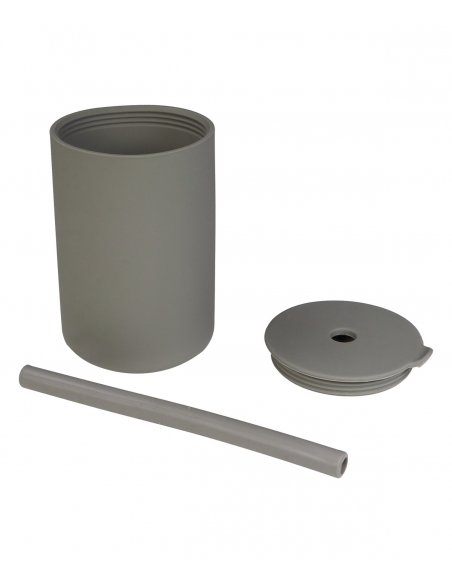 Tasse avec paille en silicone - Gris olive