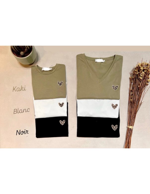 T-shirt petit coeur léopard Mère/ Fille
