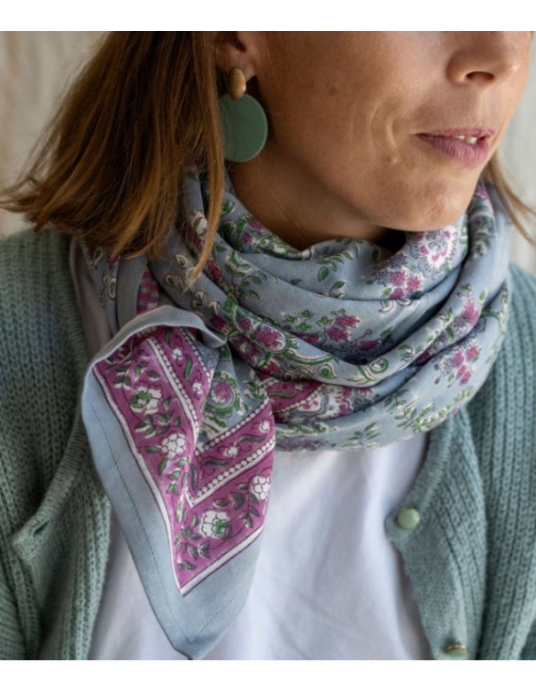 Grand foulard indien - Capri Nuage bindi atelier