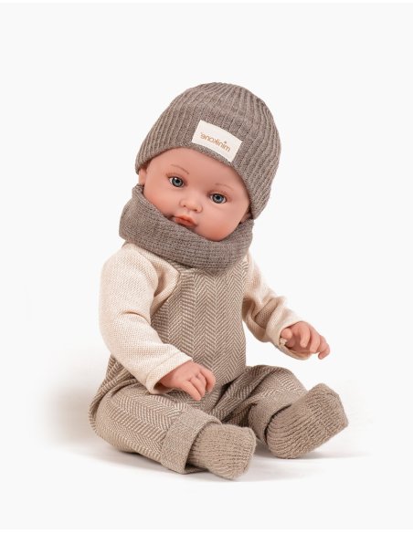 Yann - Poupée Minikane salopette chevrons beige - poupée Bambini