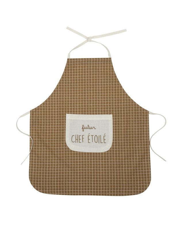 Tablier de cuisine coton enduit “Futur chef étoilé” carreaux