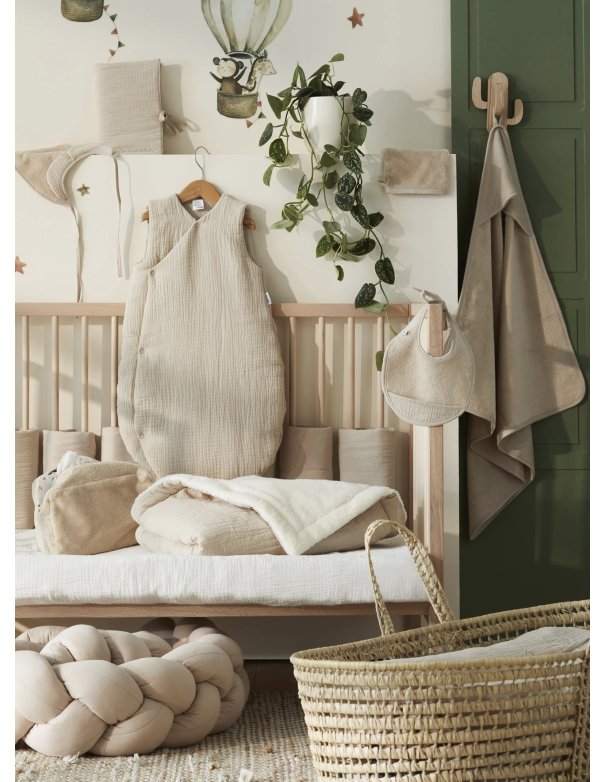 Cape de bain + gant en bambou & gaze - Biscuit