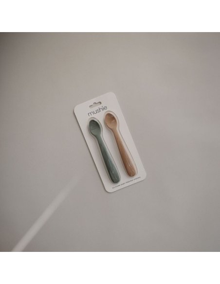Lot de 2 cuillères en silicone - sauge / beige - Mushie
