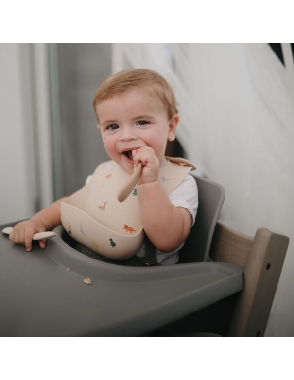 Bavoir en silicone - Dino - Mushie Bavoir en silicone - Dino - Mushie