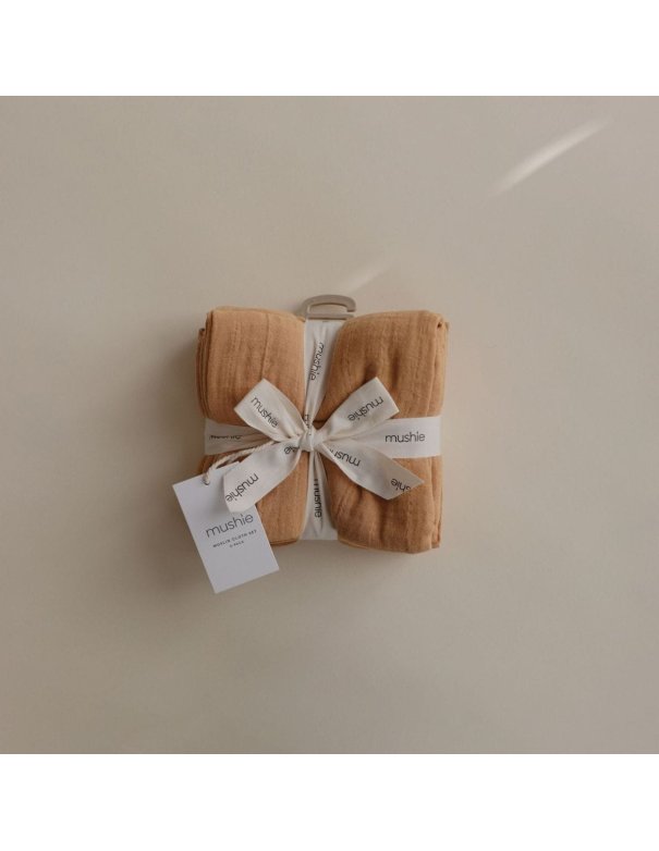 Lot de 3 langes mousseline de coton - moutarde - Mushie