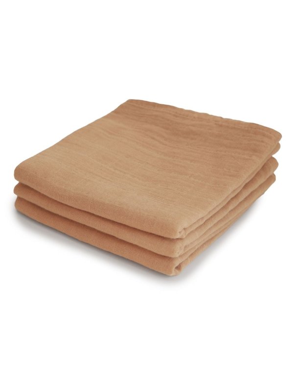 mushie Lot de 3 langes mousseline de coton - moutarde