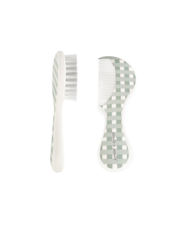 Brosse et peigne bébé - Vichy vert