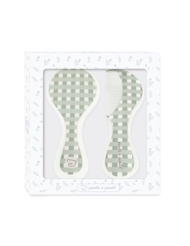 Brosse et peigne bébé - Vichy vert