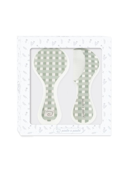 Brosse et peigne bébé - Vichy vert