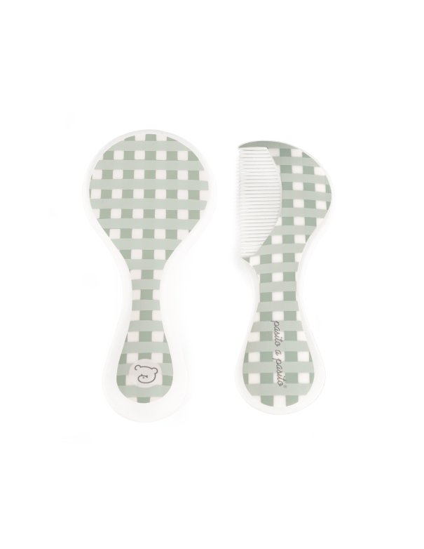 Brosse et peigne bébé - Vichy vert