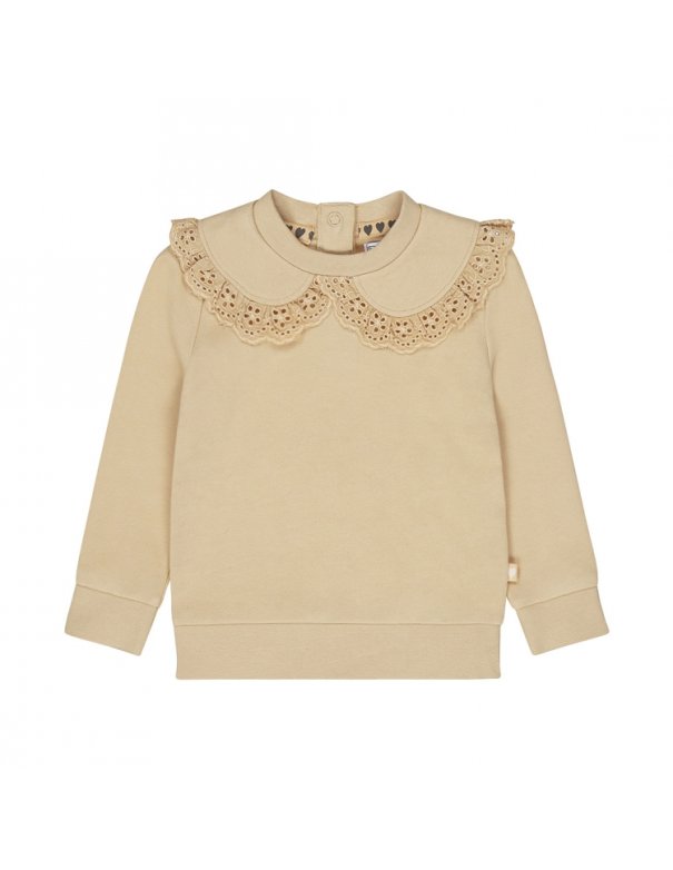 Sweat col brodé bébé fille - sable