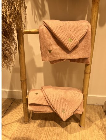 Ensemble bonnet + écharpe coeur ROSE 2