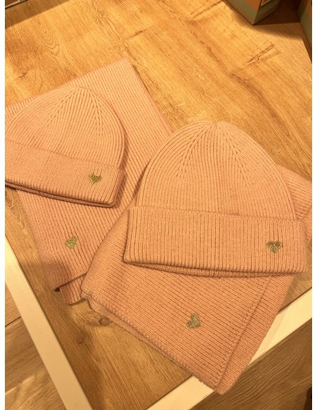 Ensemble bonnet + écharpe coeur ROSE